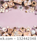 Festive Christmas background with gift boxes and Christmas decorations 132442348