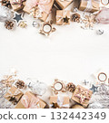 Festive Christmas background with gift boxes and Christmas decorations 132442349