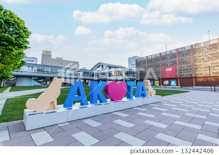 JR Akita Station and the "AKITA" monument in Akita City, Akita Prefecture 132442406
