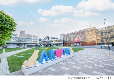 JR Akita Station and the "AKITA" monument in Akita City, Akita Prefecture JR Akita Station and the "AKITA" monument in Akita City, Akita Prefecture 132442413