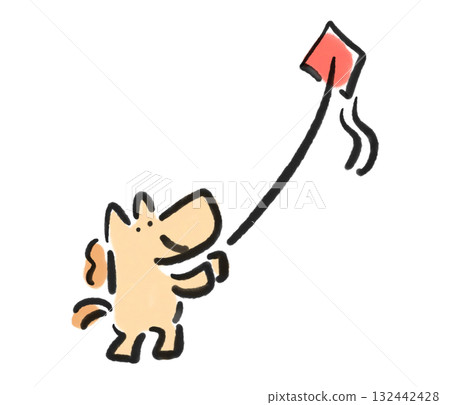 Horse playing with a kite New Year's material Sumi-e Horse playing with a kite New Year's material Sumi-e 132442428