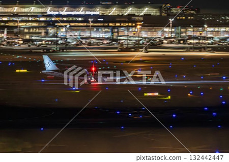 Haneda Airport at night, landing plane, Ota Ward, Tokyo 132442447