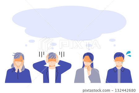 Flat design illustration of a business person who is worried and afraid because of something. Flat design illustration of a business person who is worried and afraid because of something. 132442680