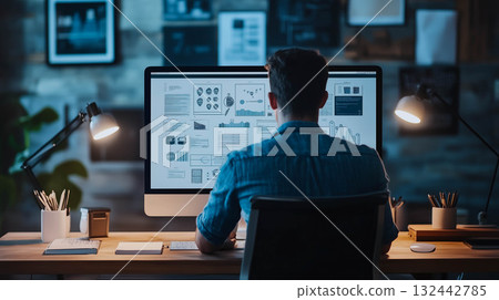 Graphic designer working with desktop computer in office. 132442785