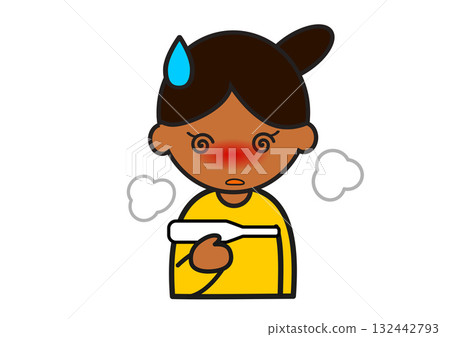 Middle Eastern girl with fever holding a thermometer Middle Eastern girl with fever holding a thermometer 132442793