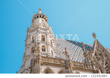Architectural detail of the famous St. Stephen's Cathedral Stephansdom in Vienna, Austria 132442865