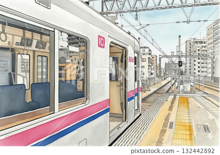 Keio Line Fuchu Station Pen and watercolor painting Express and semi-express trains bound for Shinjuku Keio Line Fuchu Station Pen and watercolor painting Express and semi-express trains bound for Shinjuku 132442892