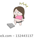 Fat woman trying to weigh herself on a bathroom scale 132443137