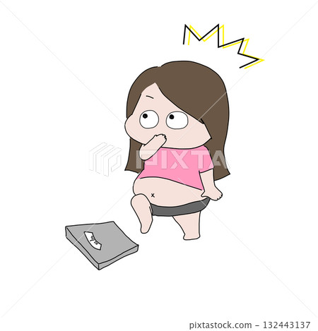 胖女人試圖在浴室秤上稱重 胖女人試圖在浴室秤上稱重 132443137
