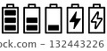 電池，電池電量圖示集。向量插圖。有多種款式可供選擇。 132443226