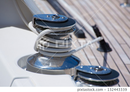 Sailboat winche and rope detail 132443339
