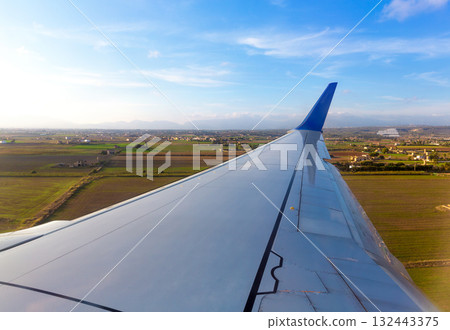 Aircraft airplane wing in landing process 132443375