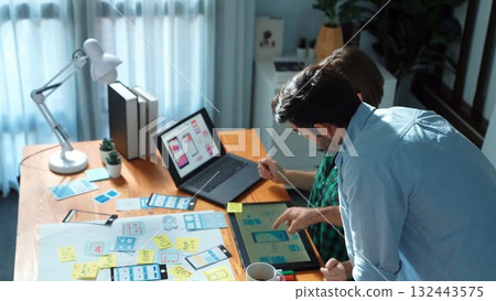 Smart developer compare Ux Ui design and planning for development. Convocation. 132443575