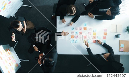 Top down view of business team working together to share idea. Directorate. 132443607