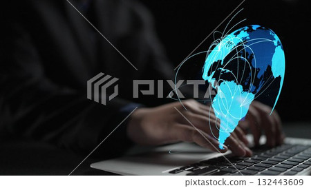 Global network connection visualization showing data exchange Thunk 132443609