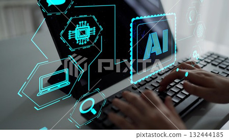 AI Brain Processing Data with Generative Artificial Intelligence Concept Thunk 132444185