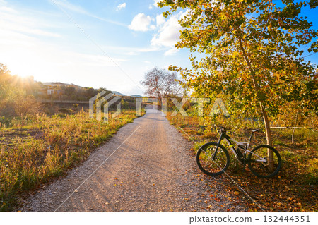 Bike at Parque de Turia of Valencia park sunset 132444351