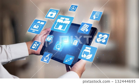 Online pharmacy icons for digital healthcare and medical services Gist 132444695