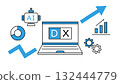 A laptop with the word DX written on it and icons such as AI and graphs 132444779