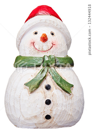 木雕雪人(聖誕帽和綠色圍巾,白色背景) 木雕雪人(聖誕帽和綠色圍巾,白色背景) 132444918