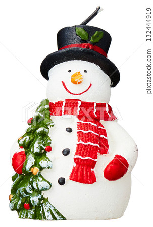 Snowman candle with red scarf (white background) 132444919