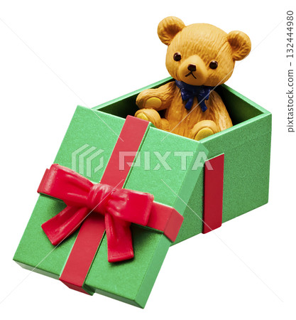 禮品盒中的泰迪熊(聖誕節,白色背景) 禮品盒中的泰迪熊(聖誕節,白色背景) 132444980