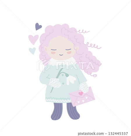 Smiling, happy kid holding a snowdrop, cute love young girl in pastel colors Smiling, happy kid holding a snowdrop, cute love young girl in pastel colors 132445337
