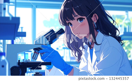 AI-generated material featuring a woman working in research and development, conducting tests, and conducting experiments 132445357