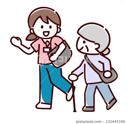 簡單圖畫：一位女士陪伴一位年長女士 132445399