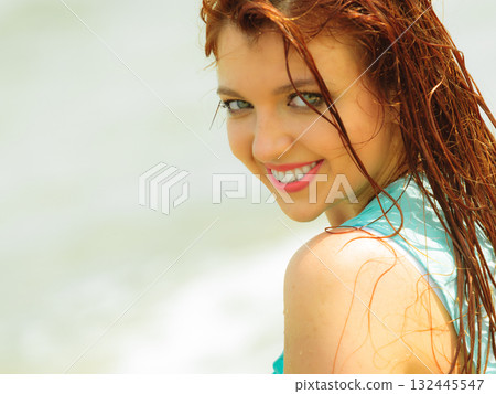 Vacation. Girl in water having fun on the sea. Vacation. Girl in water having fun on the sea. 132445547