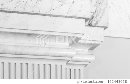 Classic interior, black and white abstract photo fragment. Decorative pillars 132445658
