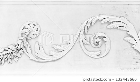 White bas-relief details. Classic wall moulding, vintage style interior White bas-relief details. Classic wall moulding, vintage style interior 132445666