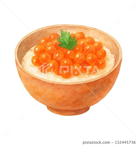 Watercolor illustration of salmon roe bowl (Japanese food, seafood) 132445736