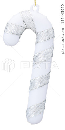 White and silver candy cane ornaments (white background) 132445960