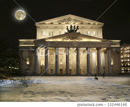 Bolshoi Theatre (Large, Great or Grand Theatre, also spelled Bolshoy) at night, with the super moon, Moscow, Russia Bolshoi Theatre (Large, Great or Grand Theatre, also spelled Bolshoy) at night, with the super moon, Moscow, Russia 132446140