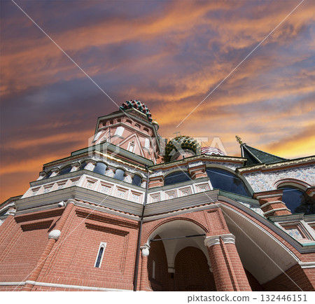 Temple of Basil the Blessed, Red Square, Moscow, Russia. Against the sunset Temple of Basil the Blessed, Red Square, Moscow, Russia. Against the sunset 132446151