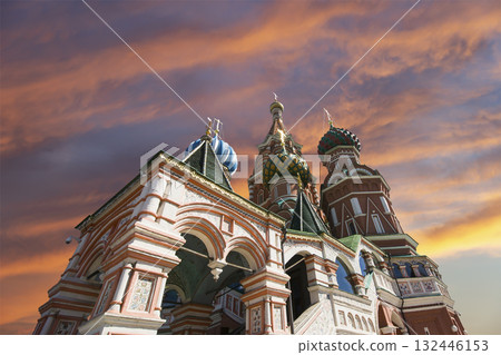 Temple of Basil the Blessed, Red Square, Moscow, Russia. Against the sunset 132446153