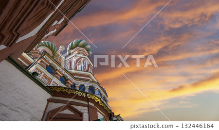 Temple of Basil the Blessed, Red Square, Moscow, Russia. Against the sunset Temple of Basil the Blessed, Red Square, Moscow, Russia. Against the sunset 132446164
