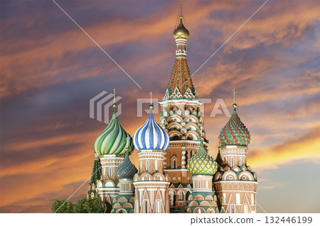 Temple of Basil the Blessed, Red Square, Moscow, Russia. Against the sunset Temple of Basil the Blessed, Red Square, Moscow, Russia. Against the sunset 132446199