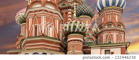 Temple of Basil the Blessed, Red Square, Moscow, Russia. Against the sunset Temple of Basil the Blessed, Red Square, Moscow, Russia. Against the sunset 132446238