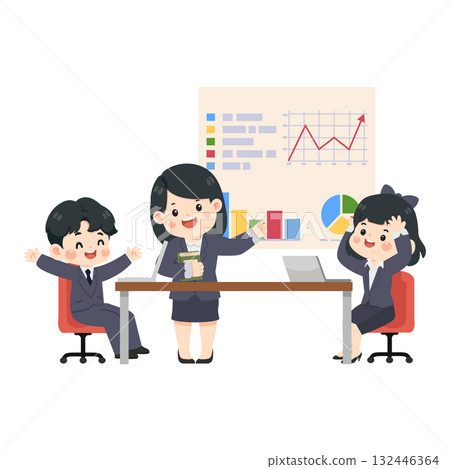 Cartoon Business Team Celebrating Success Illustration 132446364