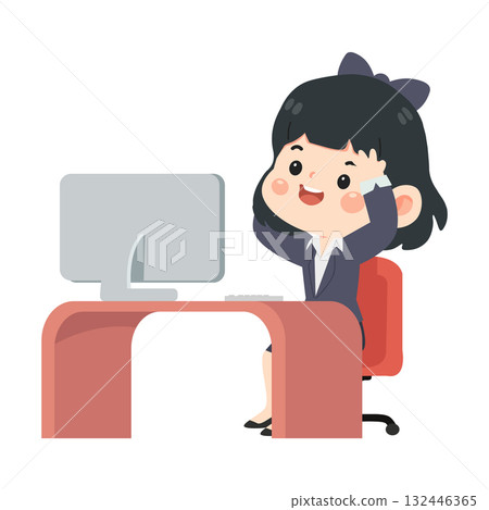 Cartoon Businesswoman Celebrating Success at Work Cartoon Businesswoman Celebrating Success at Work 132446365
