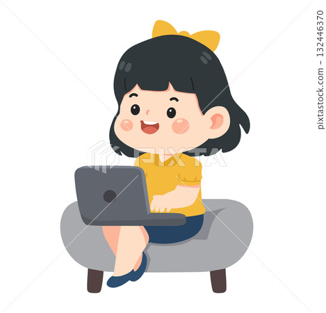 Illustration of Girl Using Laptop on Couch 132446370