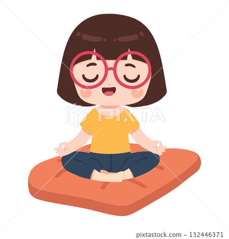 Cartoon Girl Meditating in Lotus Position Cartoon Girl Meditating in Lotus Position 132446371