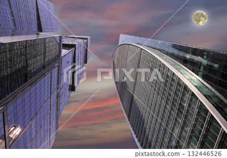 Skyscrapers International Business Center (City) at sunset with the super moon, Moscow, Russia 132446526