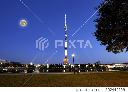Television (Ostankino) tower at night (with the super moon), Moscow, Russia Television (Ostankino) tower at night (with the super moon), Moscow, Russia 132446539