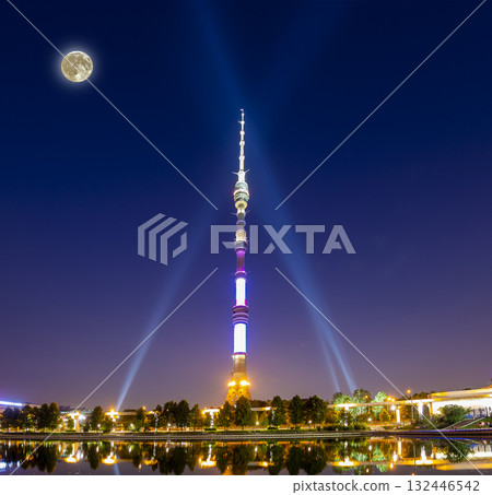 Television (Ostankino) tower at night (with the super moon), Moscow, Russia Television (Ostankino) tower at night (with the super moon), Moscow, Russia 132446542