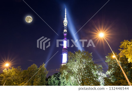 Television (Ostankino) tower at night (with the super moon), Moscow, Russia Television (Ostankino) tower at night (with the super moon), Moscow, Russia 132446544