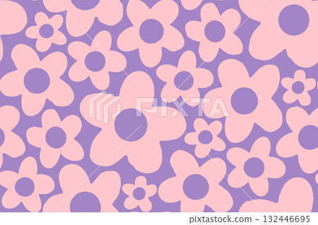 Vector Retro seamless abstract simple geometric floral pattern. Vintage geometric pattern of abstract flowers in 60s style. Vector Retro seamless abstract simple geometric floral pattern. Vintage geometric pattern of abstract flowers in 60s style. 132446695