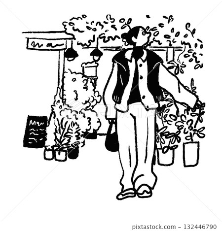 站在花店前的女人線條畫向量 站在花店前的女人線條畫向量 132446790